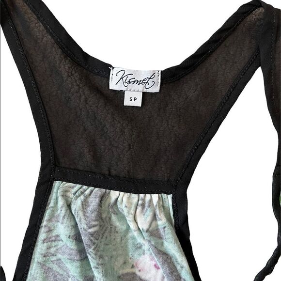 KISMET Green Tropical Print Racerback Mesh Top Loose Fit Tank Top S - Picture 7 of 8